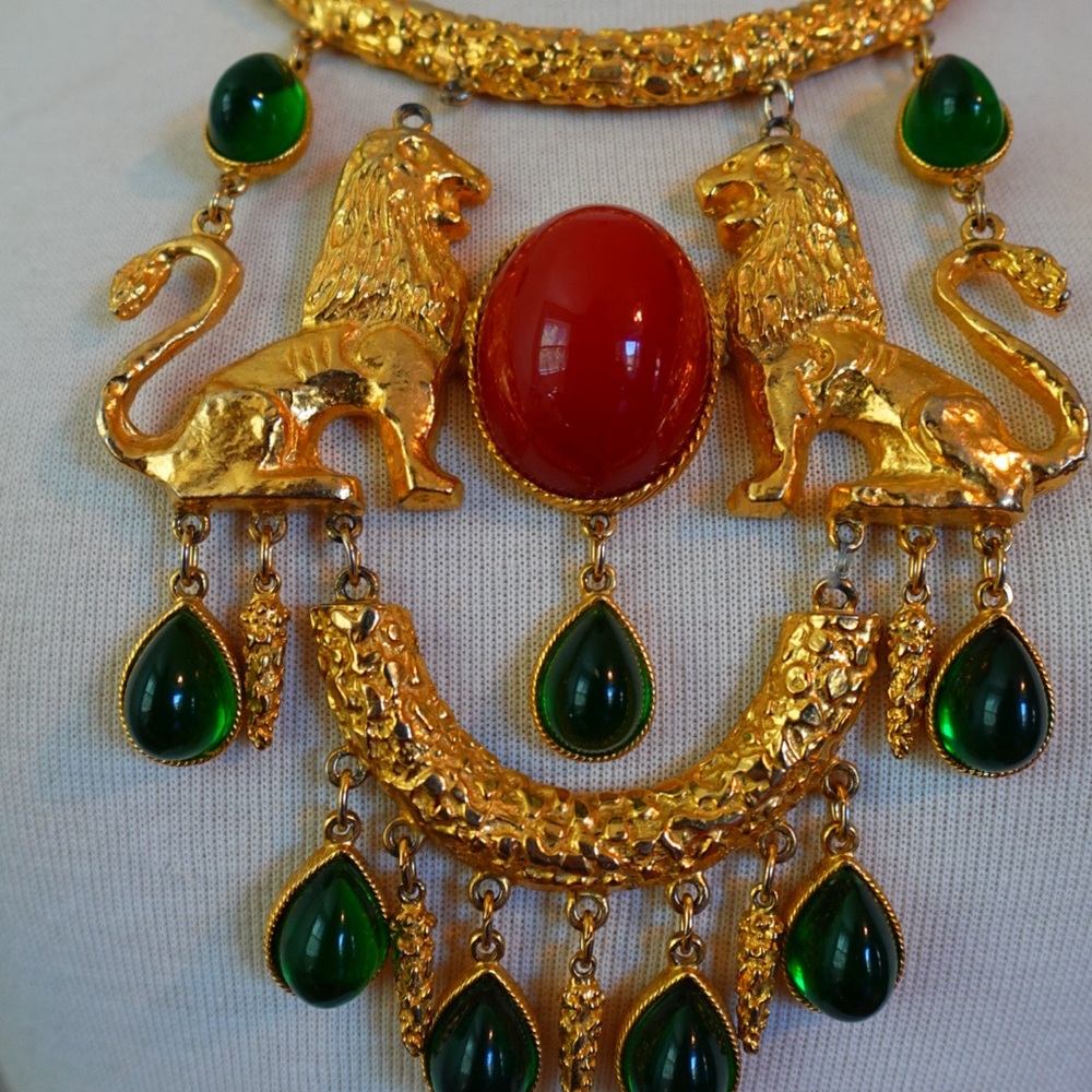 1960s Kenneth Jay Lane and Donald Stannard Twin Lions Necklace